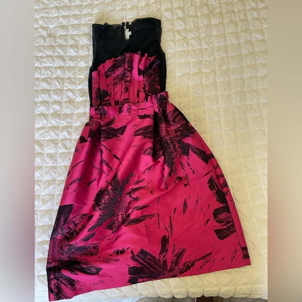 Behnaz Sarafpour Black and Pink Evening Dress as seen on Vogue